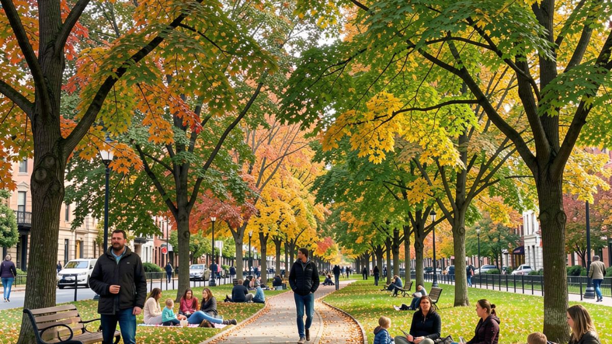 Vista dei parchi di Asti con persone che si godono la natura