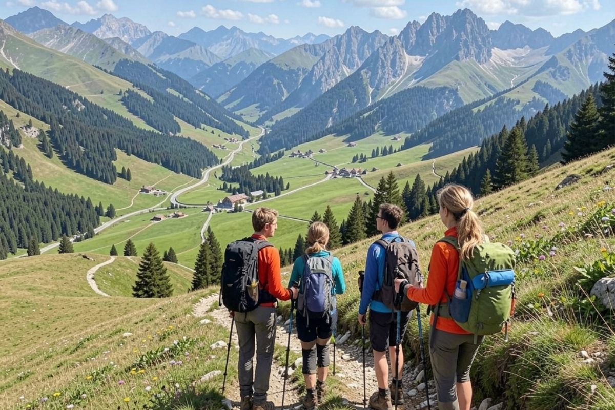 Escursionisti che godono del panorama durante un trekking vicino a Cuneo