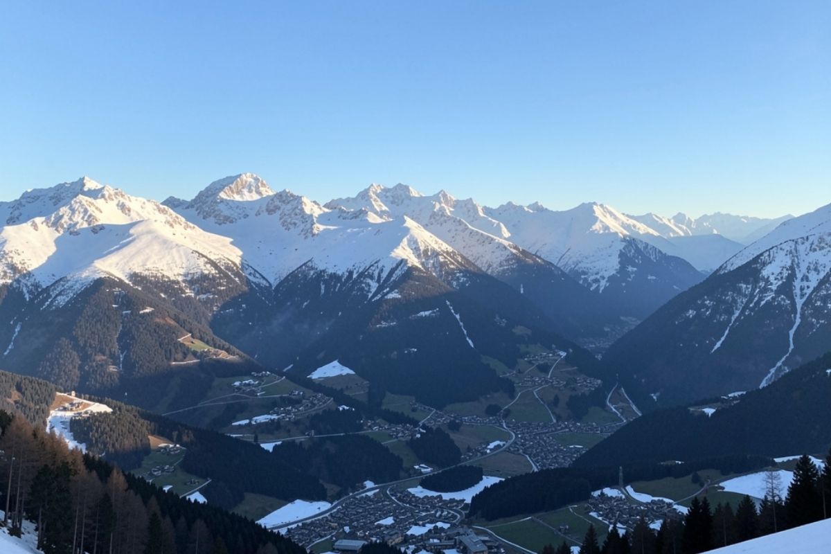 Vista panoramica di Sestriere con le montagne circostanti