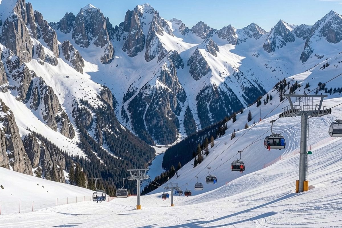 Sestriere vista panoramica con montagne e piste sciistiche